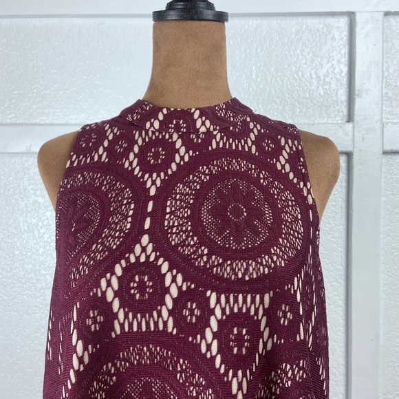 American Rag Burgundy Lace Print Sleeveless Shift Dress Women’s Medium - Picture 2 of 10